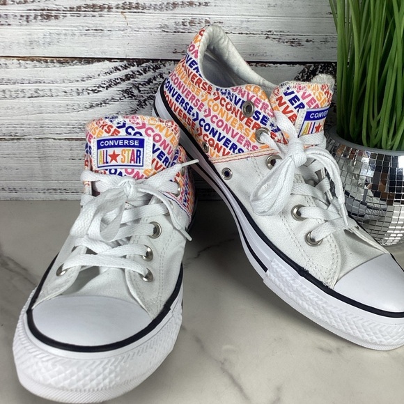 Converse size 9 Madison Wordmark Canvas White Sneakers Multicolor Tennis Shoes - Picture 3 of 12